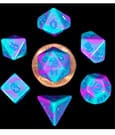 Set di 7 Mini Dadi FanRoll Turchese e Viola Marmorizzati