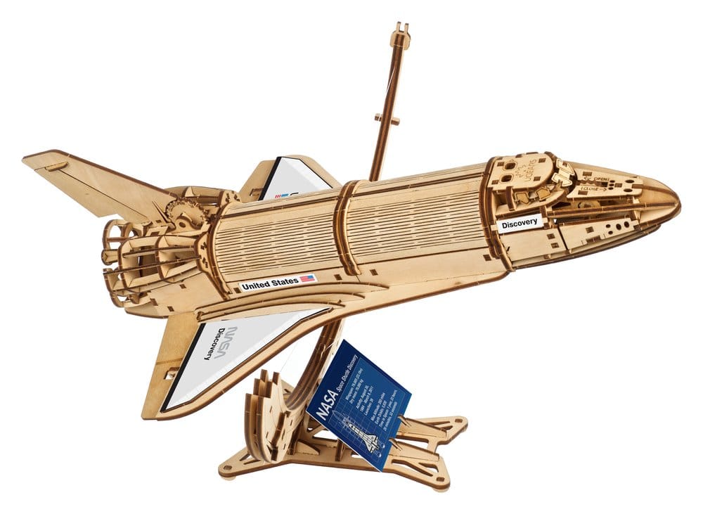 NASA Space Shuttle Discovery Modellino in Legno Ugears con Telescopio Hubble e Supporto Tensegrity