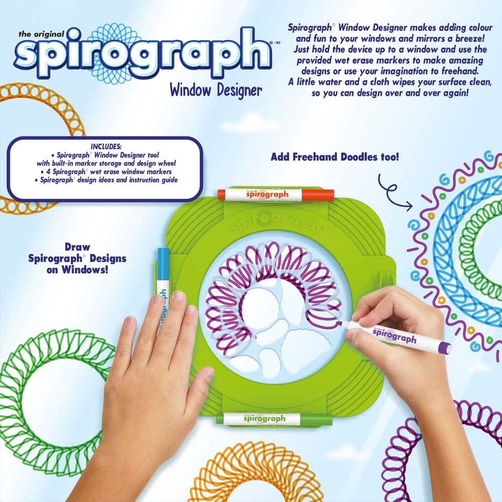 Spirograph Window Designer - Kit per Decorare Finestre con Disegni Colorati - BOTI
