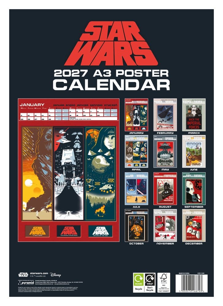 Calendario Poster Star Wars 2027 formato A3 - Pyramid International