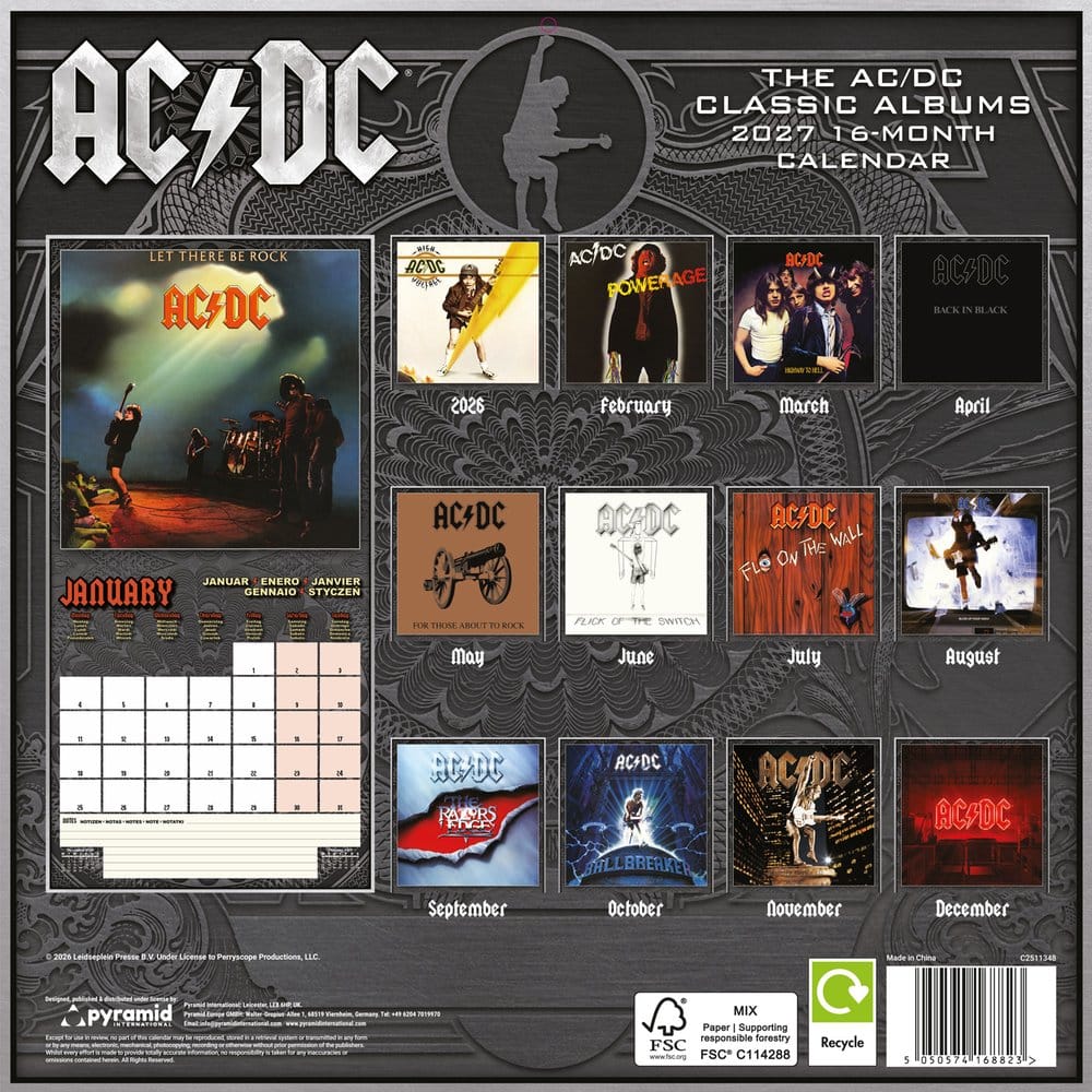 Calendario 2027 AC/DC Album 30 x 30 cm Pyramid International