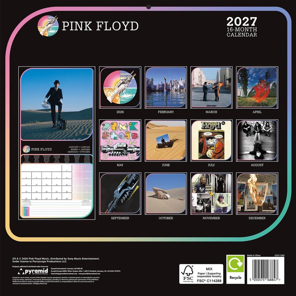 Calendario 2027 Pink Floyd 30 x 30 cm Pyramid International