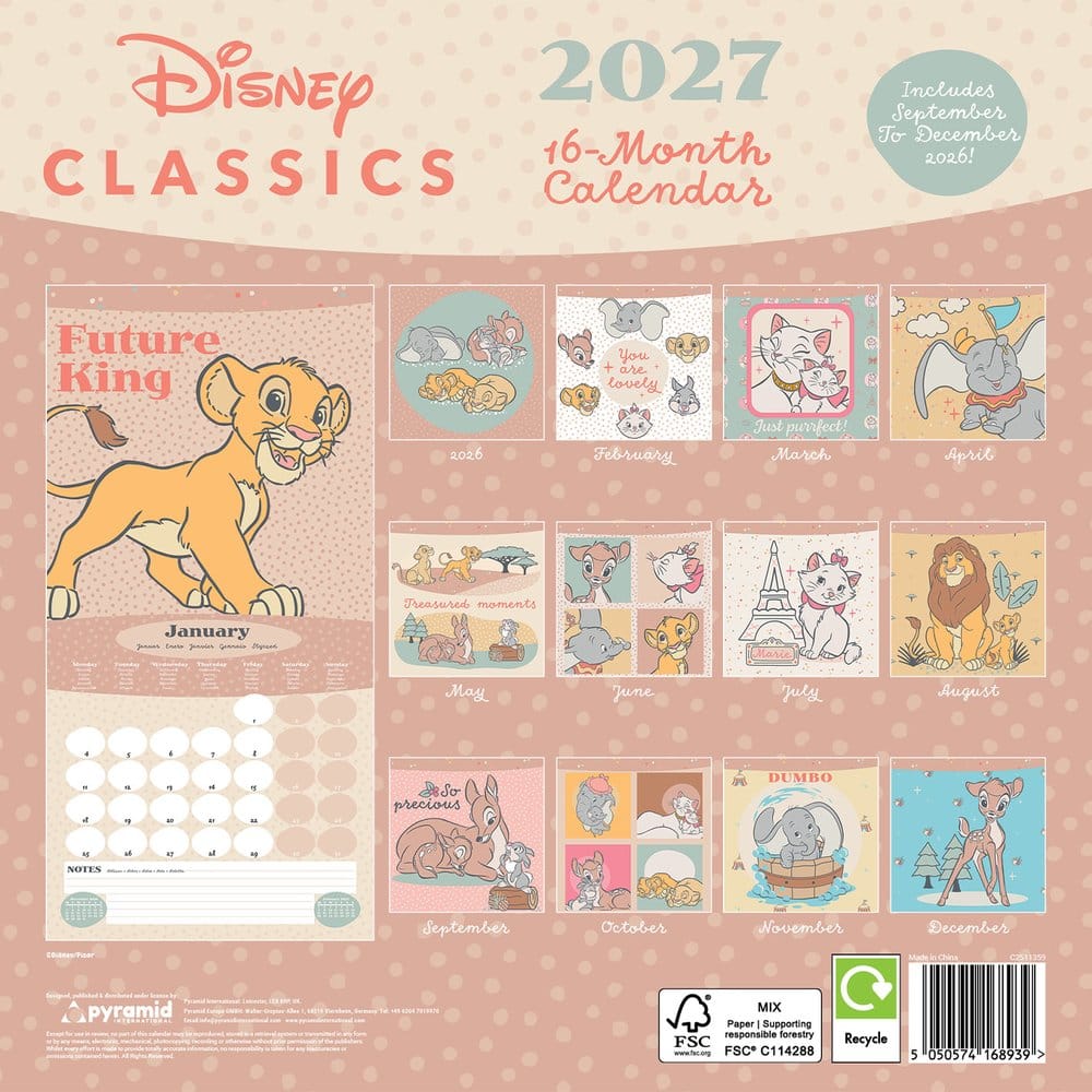 Calendario Disney Classics Treasured Memories 2027 30 x 30 cm - Pyramid International