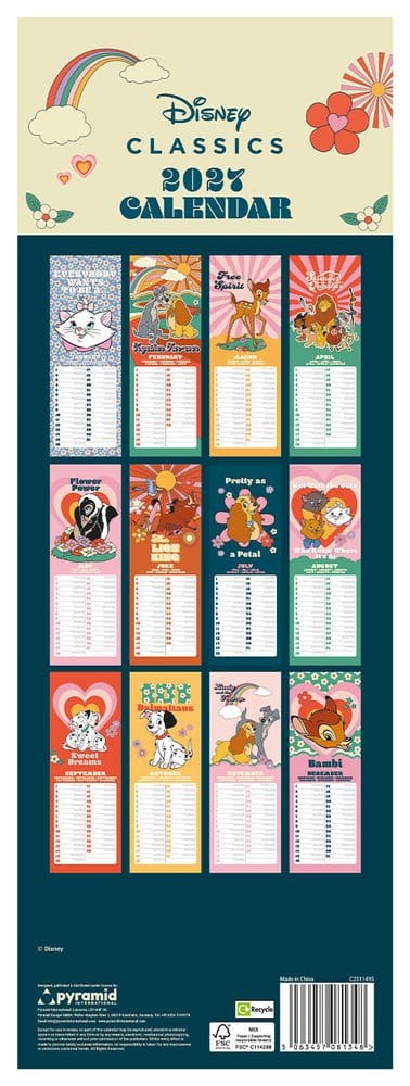 Calendario da parete slim Disney Classics Calendar 70s Feeling 2027 42 x 15 cm Pyramid International