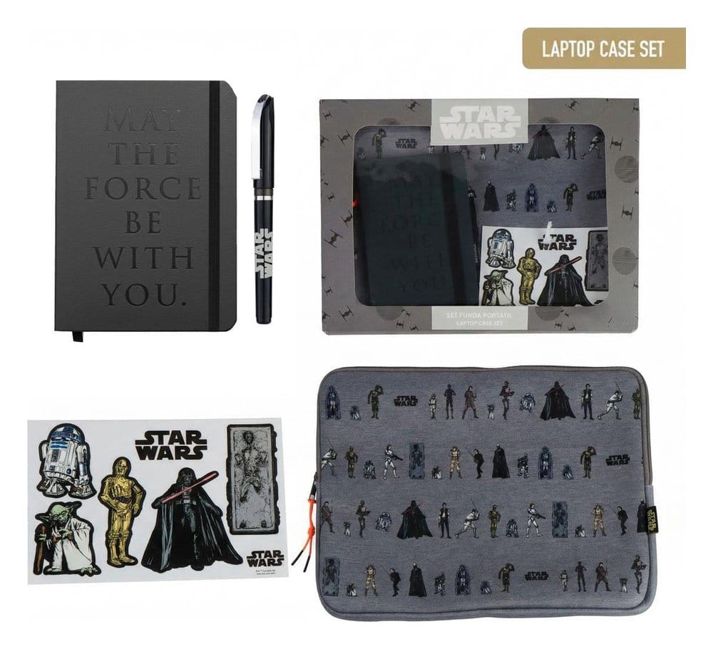 Star Wars Set Regalo con Custodia da Cerdá: Borsa per Laptop, Adesivi, Quaderno e Penna