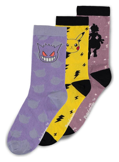 Pokémon Calzini 3-Pack Crew Taglia 43-46 - Pikachu, Ghost, Mewtwo - Difuzed