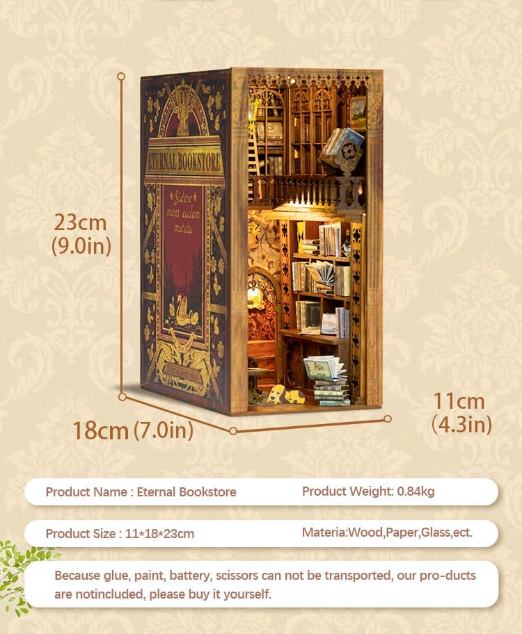 CuteBee Eternal Bookstore Book Nook - Kit Modellismo 3D in Legno 23x11 cm