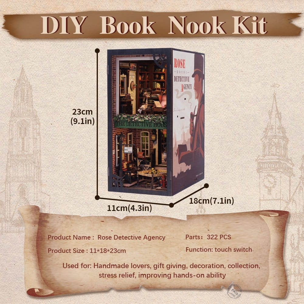 CuteBee Book Nook Rose Detective Agency – Kit Modellismo 3D in Legno 23 x 11 cm