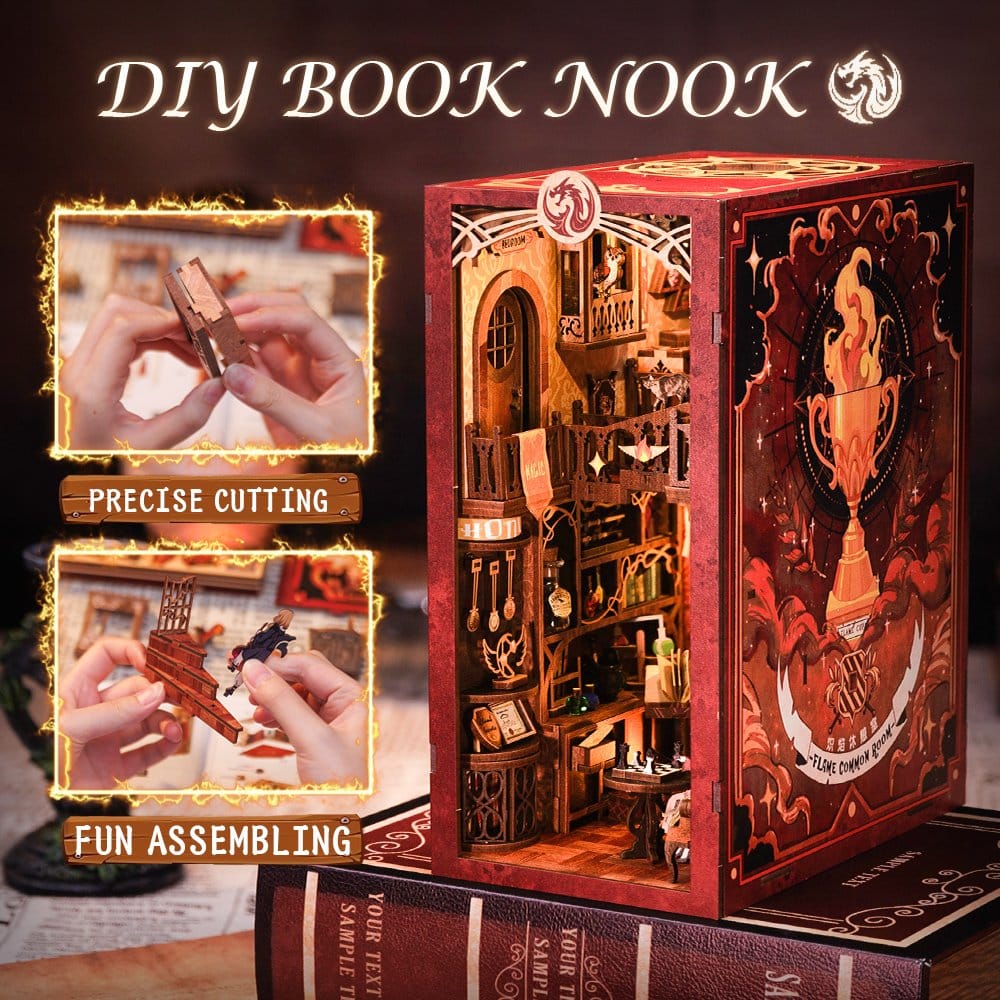 Book Nook Flame Common Room 23 x 11 cm - CuteBee Kit 3D in Legno
