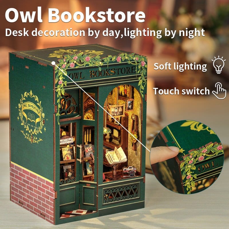 CuteBee Book Nook Owl Bookstore – Kit Modellismo 3D in Legno 17x12 cm