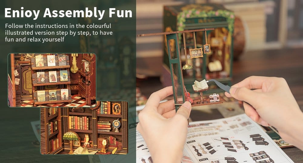 CuteBee Book Nook Owl Bookstore – Kit Modellismo 3D in Legno 17x12 cm