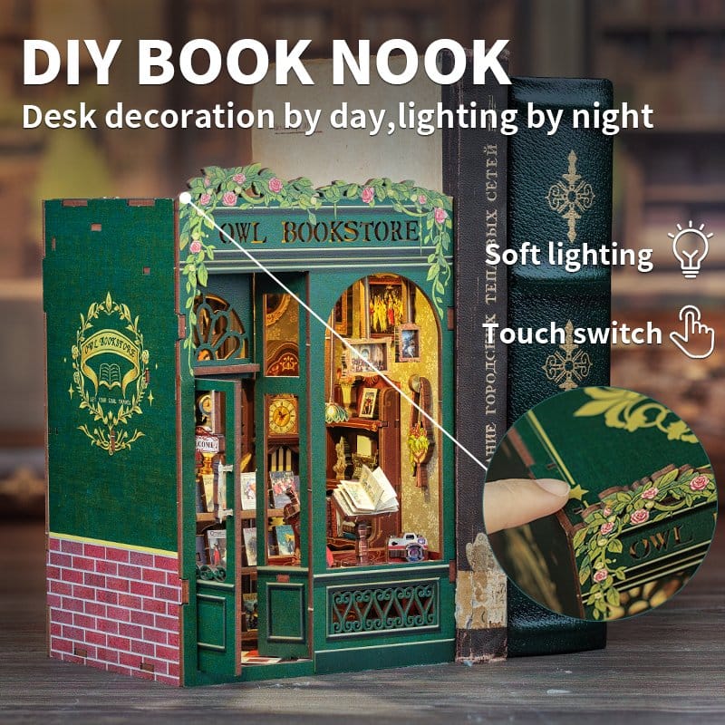 CuteBee Book Nook Owl Bookstore – Kit Modellismo 3D in Legno 17x12 cm