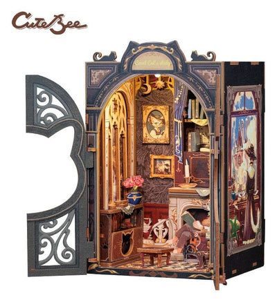 CuteBee Book Nook Count Cat's Study – Modello 3D in legno 17 x 12 cm