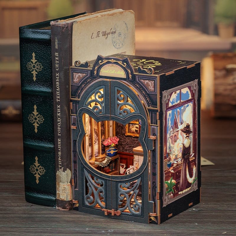 CuteBee Book Nook Count Cat's Study – Modello 3D in legno 17 x 12 cm