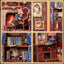 CuteBee Book Nook Count Cat's Study – Modello 3D in legno 17 x 12 cm