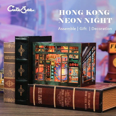 CuteBee Book Nook Hong Kong Neon Light – Kit Modellismo 3D in Legno 13 x 17 cm
