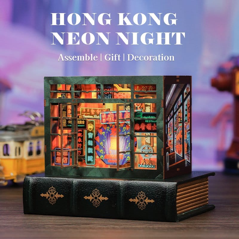 CuteBee Book Nook Hong Kong Neon Light – Kit Modellismo 3D in Legno 13 x 17 cm