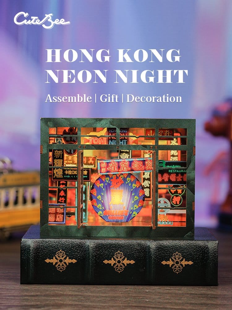 CuteBee Book Nook Hong Kong Neon Light – Kit Modellismo 3D in Legno 13 x 17 cm