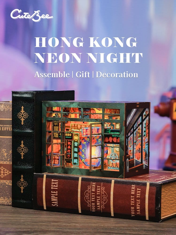 CuteBee Book Nook Hong Kong Neon Light – Kit Modellismo 3D in Legno 13 x 17 cm