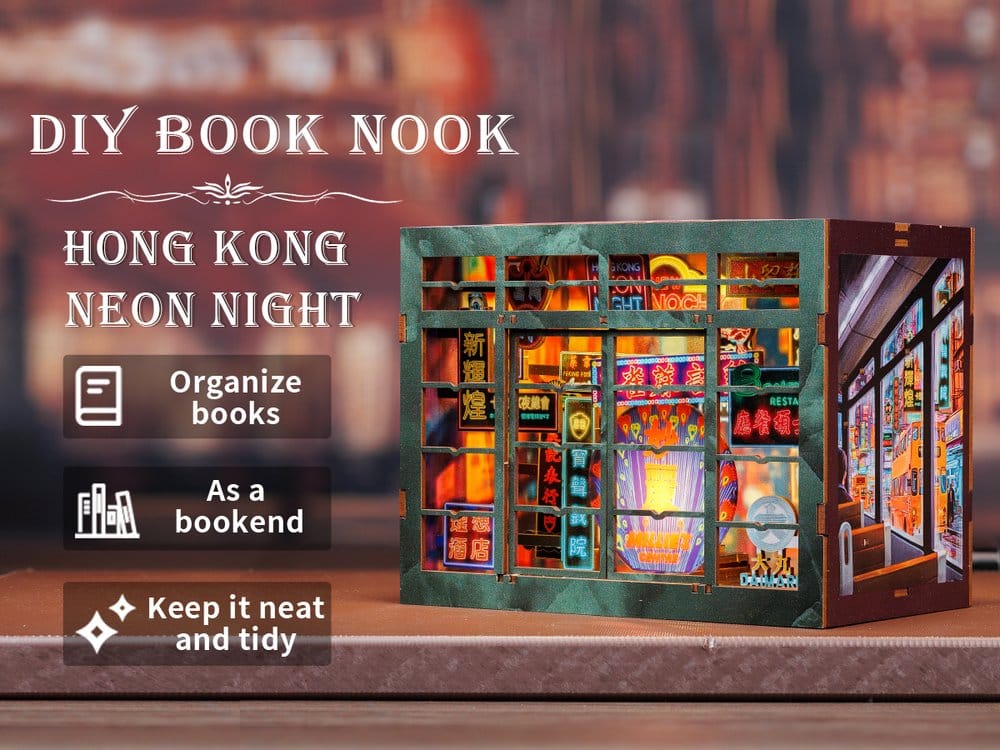 CuteBee Book Nook Hong Kong Neon Light – Kit Modellismo 3D in Legno 13 x 17 cm