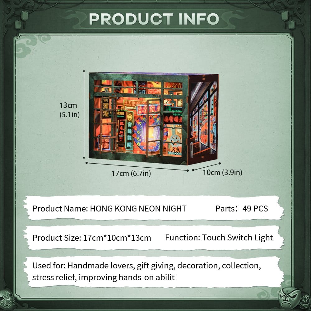 CuteBee Book Nook Hong Kong Neon Light – Kit Modellismo 3D in Legno 13 x 17 cm