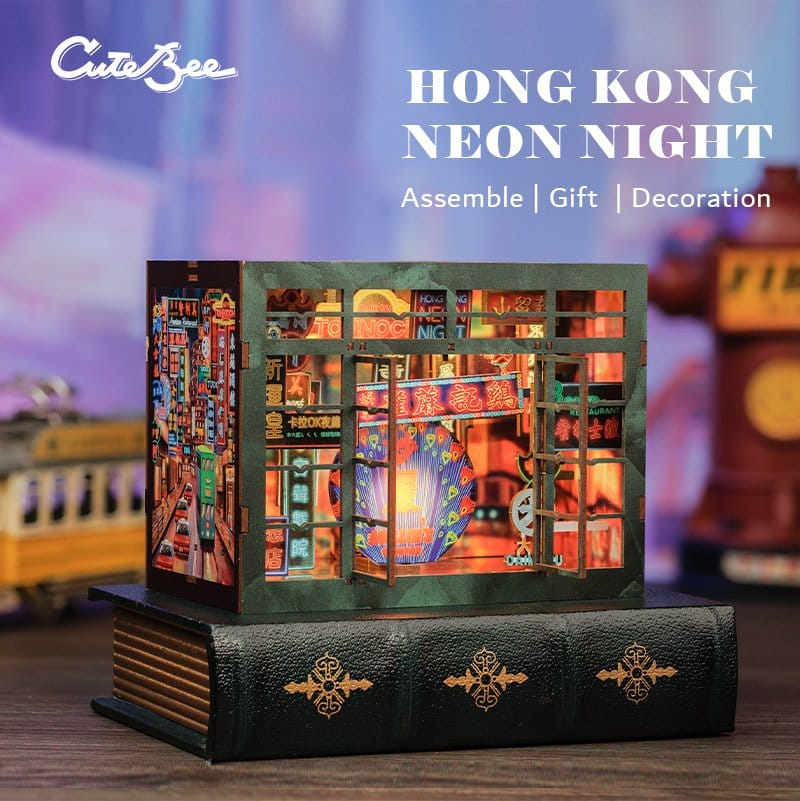 CuteBee Book Nook Hong Kong Neon Light – Kit Modellismo 3D in Legno 13 x 17 cm