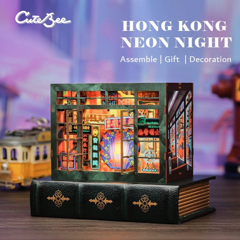 CuteBee Book Nook Hong Kong Neon Light – Kit Modellismo 3D in Legno 13 x 17 cm