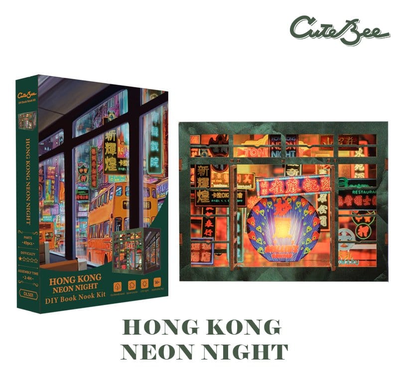 CuteBee Book Nook Hong Kong Neon Light – Kit Modellismo 3D in Legno 13 x 17 cm