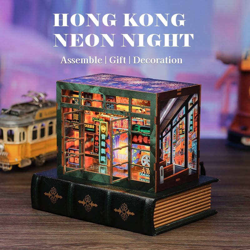 CuteBee Book Nook Hong Kong Neon Light – Kit Modellismo 3D in Legno 13 x 17 cm