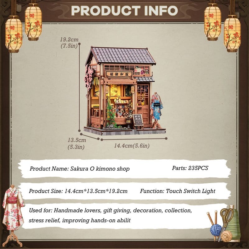 CuteBee Sakura O Kimono Shop – Kit Modellino Casa in Miniatura 3D in Legno 19x14 cm