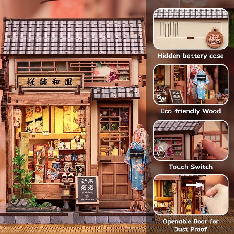CuteBee Sakura O Kimono Shop – Kit Modellino Casa in Miniatura 3D in Legno 19x14 cm