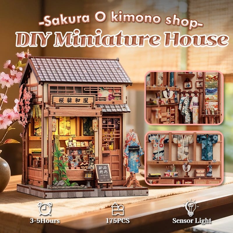 CuteBee Sakura O Kimono Shop – Kit Modellino Casa in Miniatura 3D in Legno 19x14 cm