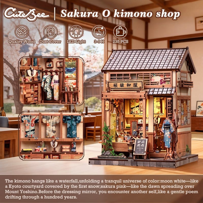 CuteBee Sakura O Kimono Shop – Kit Modellino Casa in Miniatura 3D in Legno 19x14 cm