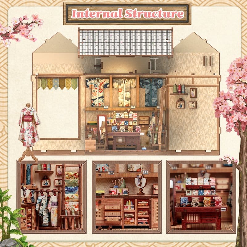 CuteBee Sakura O Kimono Shop – Kit Modellino Casa in Miniatura 3D in Legno 19x14 cm
