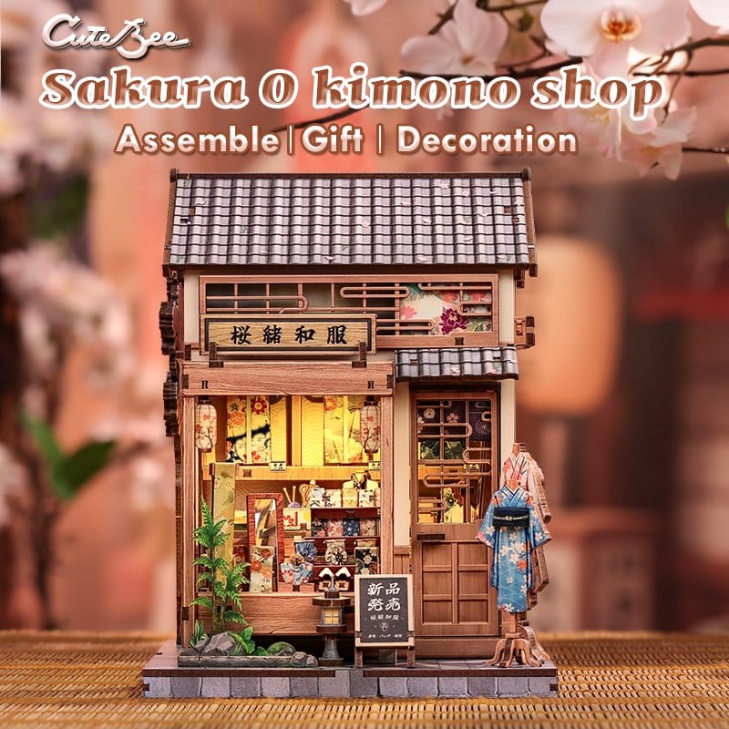 CuteBee Sakura O Kimono Shop – Kit Modellino Casa in Miniatura 3D in Legno 19x14 cm