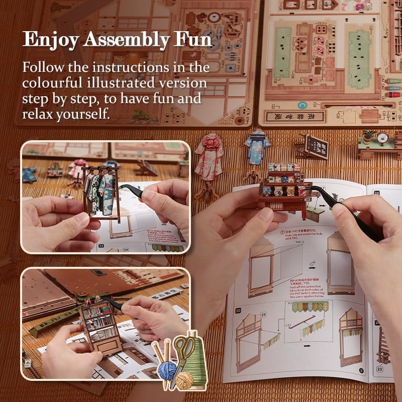 CuteBee Sakura O Kimono Shop – Kit Modellino Casa in Miniatura 3D in Legno 19x14 cm