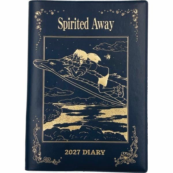 Diario Spirited Away 2027 con Haku drago e Chihiro, dettagli in foglia blu e oro, Ensky