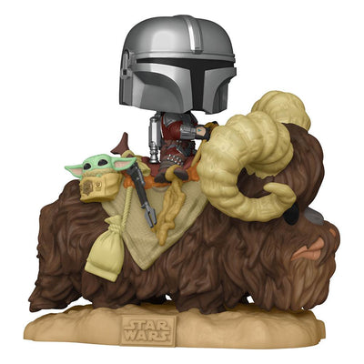Star Wars The Mandalorian POP! Deluxe Figura in Vinile - Mandalorian su Wantha con Child nella Sacca, 9 cm, Funko