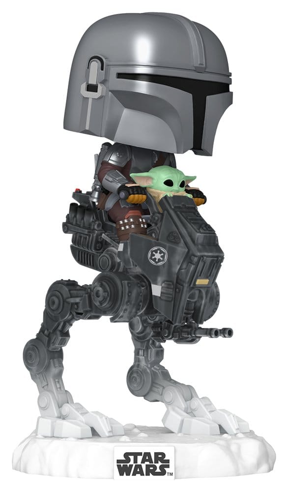 Star Wars: The Mandalorian and Grogu POP! Rides Deluxe Figure in Vinile Bobblehead - Il Mandaloriano con Grogu su AT-RT dell'Impero Remnant, 9 cm, Funko