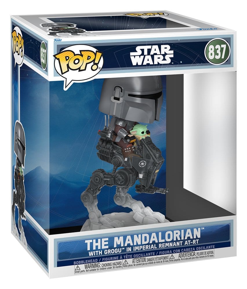 Star Wars: The Mandalorian and Grogu POP! Rides Deluxe Figure in Vinile Bobblehead - Il Mandaloriano con Grogu su AT-RT dell'Impero Remnant, 9 cm, Funko