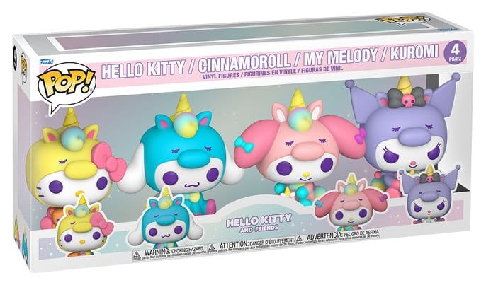 Funko POP! Sanrio Hello Kitty, Cinnamoroll, My Melody e Kuromi in outfit unicorno, confezione da 4 figure, 9 cm