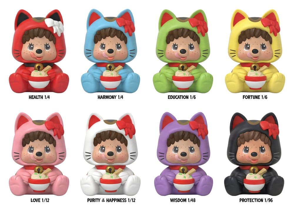 Monchhichi Rokimoto Cup of Fun Lucky Cat Series Mini-figure a sorpresa 10 cm Display da 6 pezzi Funmaker
