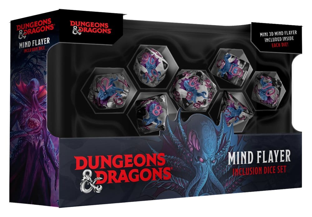 Set di Dadi Dungeons & Dragons Monsters Resin Inclusion con Mind Flayer, 7 Pezzi, FanRoll