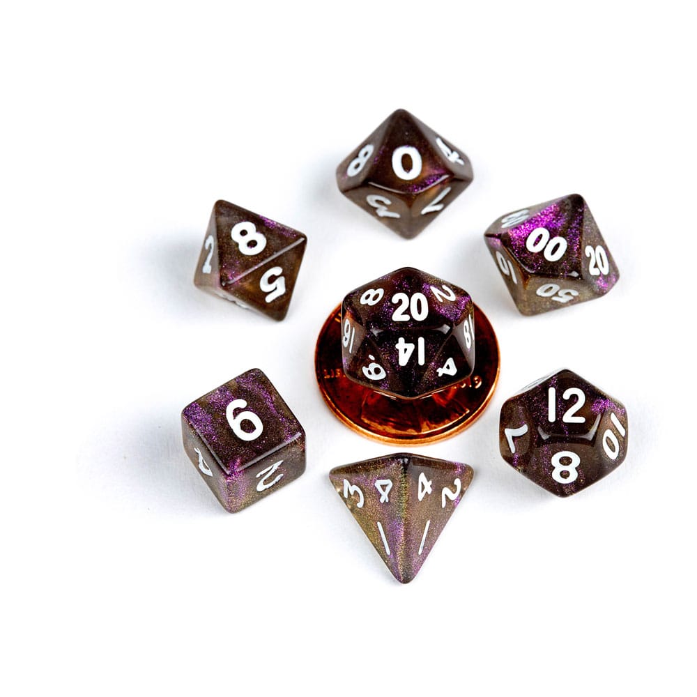 FanRoll Mini Dice Set Stardust Supervolcano, set di 7 dadi poliedrici da 10 mm