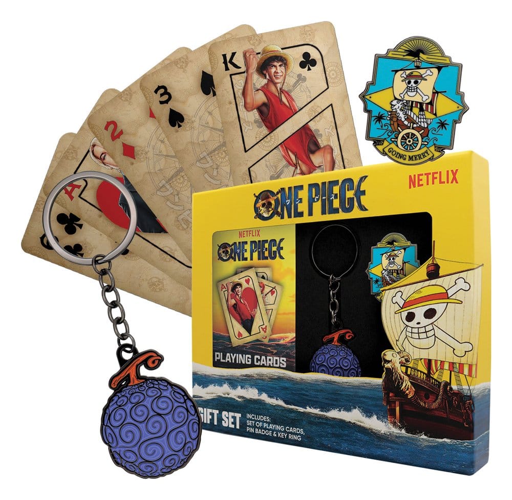One Piece Set Regalo con Carte, Spilla Going Merry e Portachiavi Frutto del Diavolo – FaNaTtik