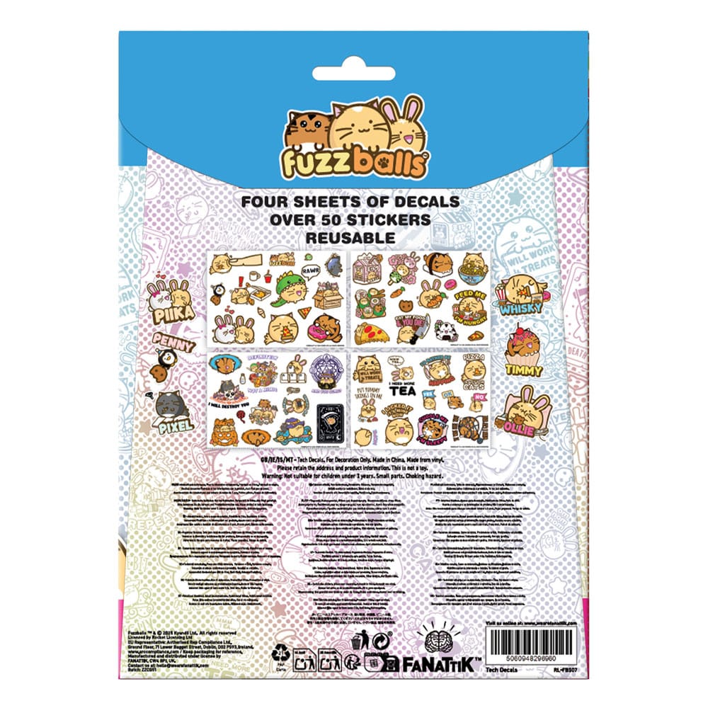 Fuzzballs Tech Sticker Pack – 4 fogli di adesivi per laptop, telefono e console