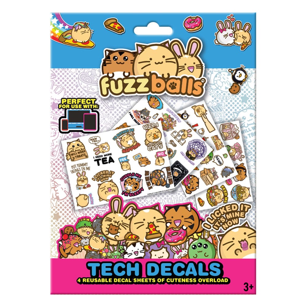 Fuzzballs Tech Sticker Pack – 4 fogli di adesivi per laptop, telefono e console