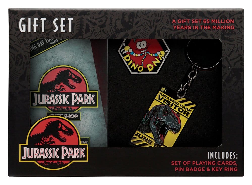 Jurassic Park Set Regalo Dino con Portachiavi, Spilla e Carte da Gioco FaNaTtik
