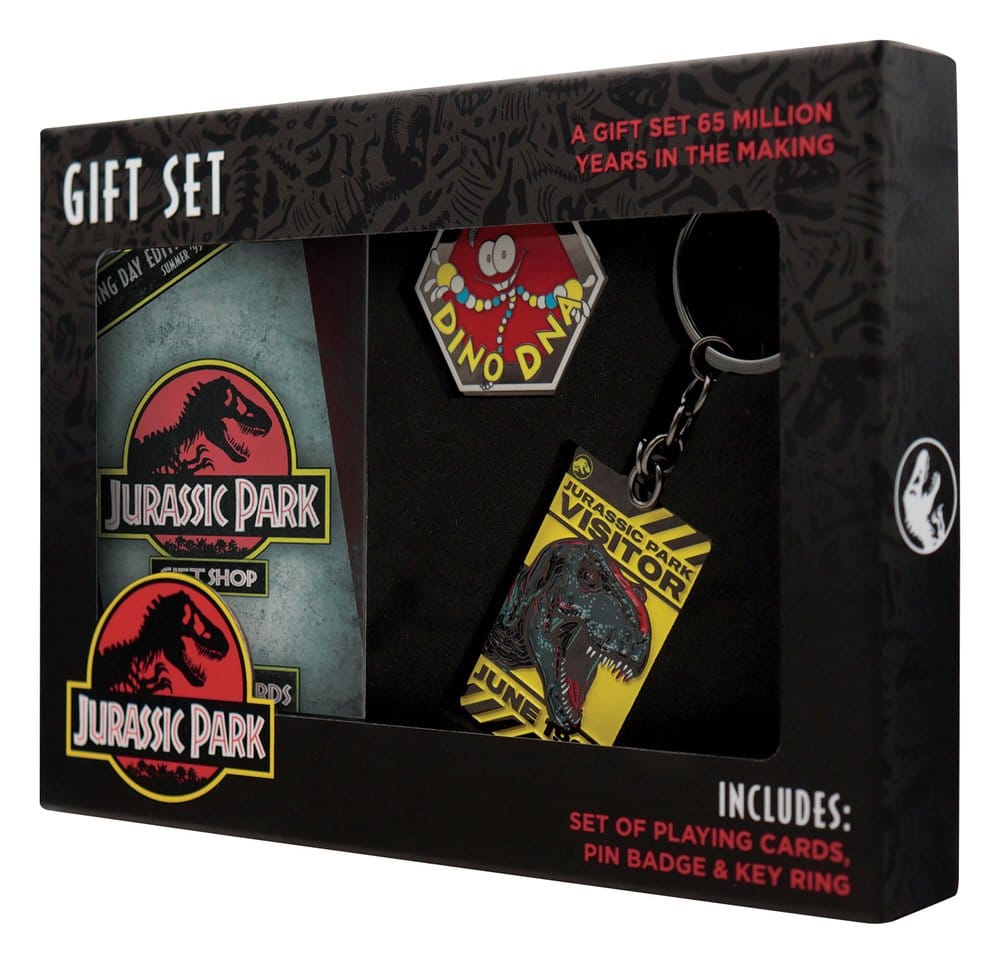 Jurassic Park Set Regalo Dino con Portachiavi, Spilla e Carte da Gioco FaNaTtik