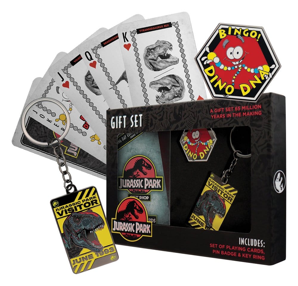 Jurassic Park Set Regalo Dino con Portachiavi, Spilla e Carte da Gioco FaNaTtik